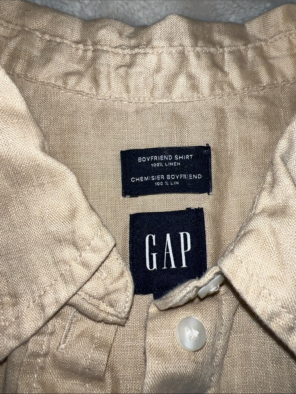 Light Beige Linen Button-Down Shirt - Picture 6 of 7